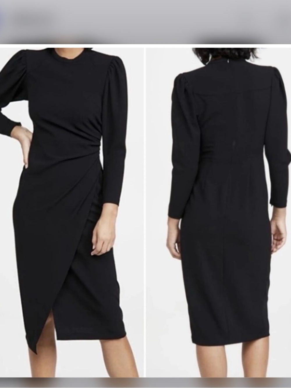 A.L.C. Black Long Sleeve Draped Midi Dress